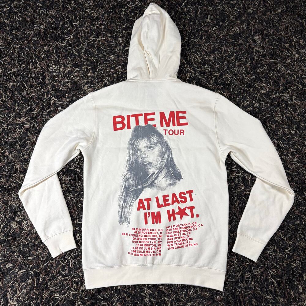 Official 2025 Renee Rapp Bite Me Tour Zip Up‎ Hoodie Stars Cream Sz Small New